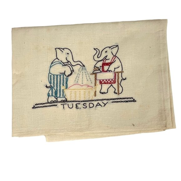 7 Vintage Embroidered Elephant Flour Sack Kitchen Dish Towels - Picture 5 of 10